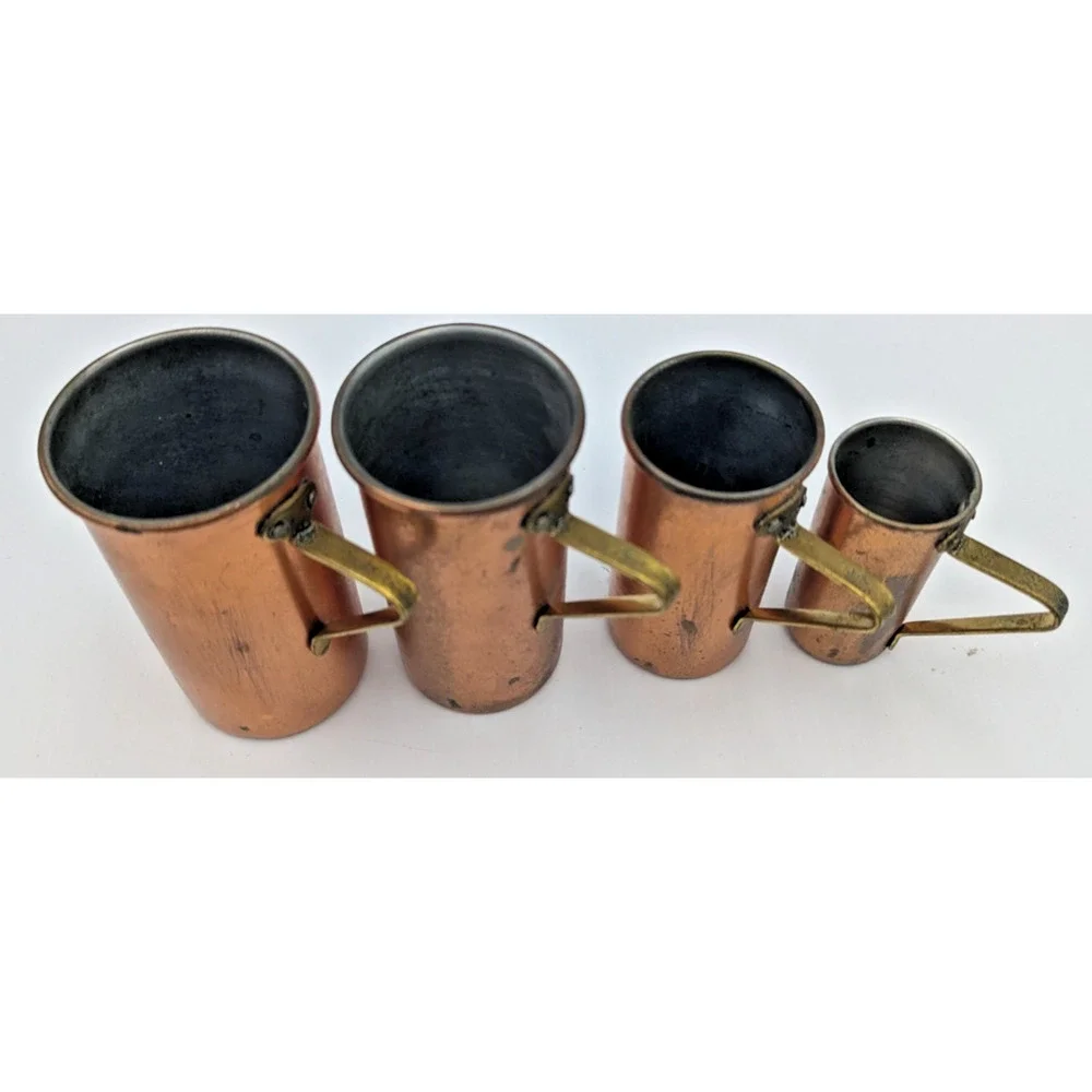 Vintage Copper Measuring Cups with Handles Set of 4 Rustic Farmhouse Kitchen